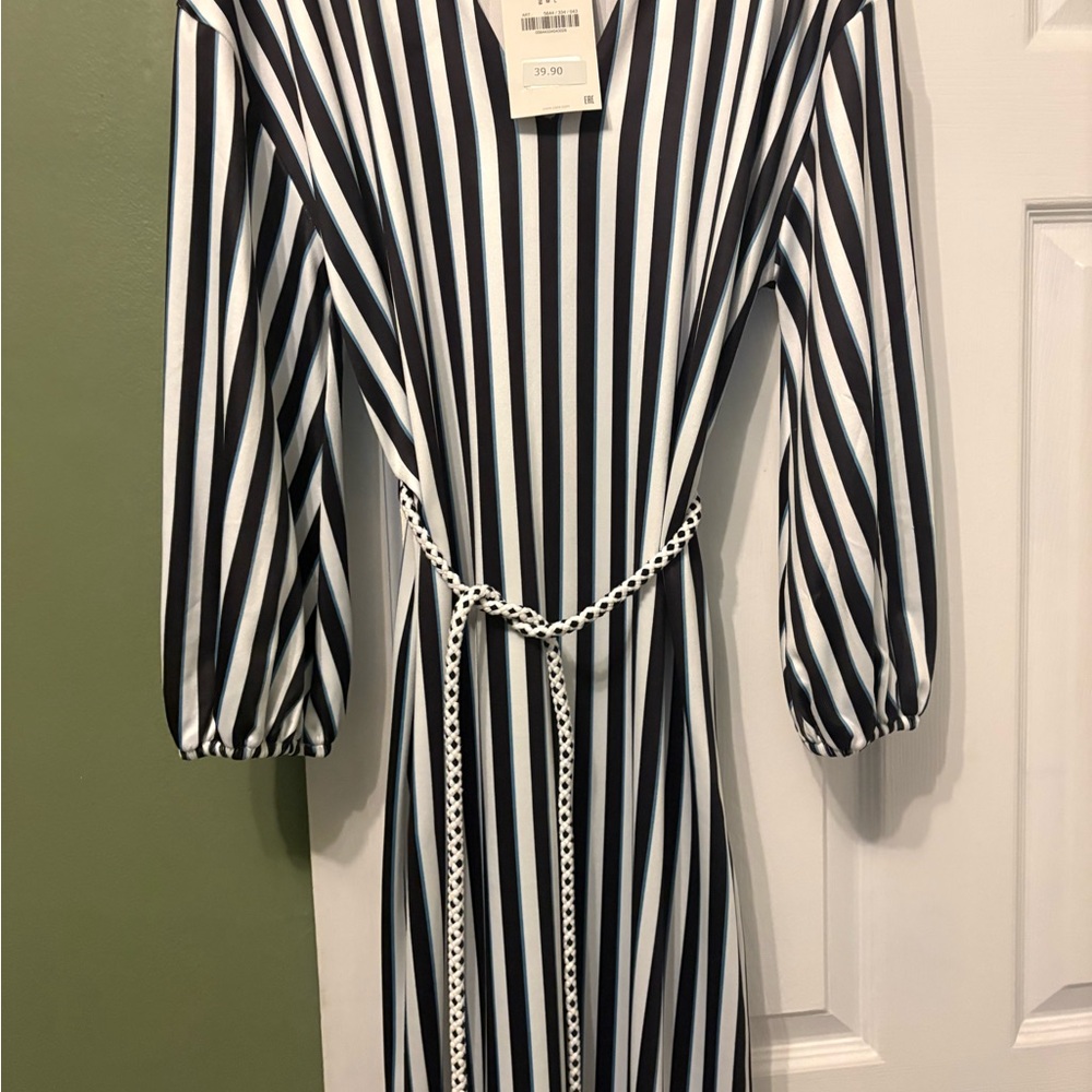 Zara Monochrome Striped Long Sleeve Dress